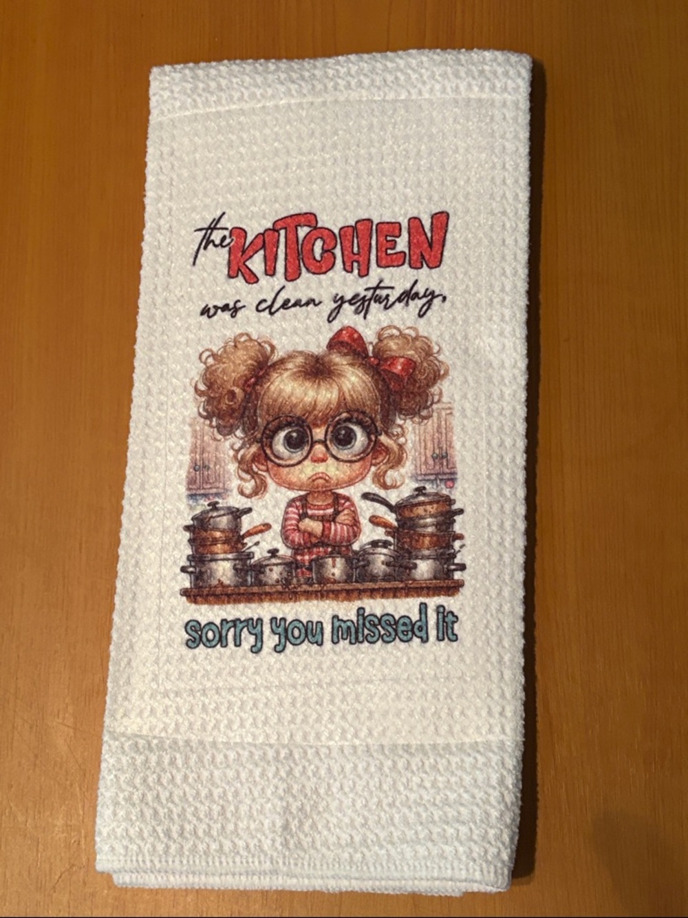 Kitchen Towel - White with Cute Chef Cartoon and Red Accent